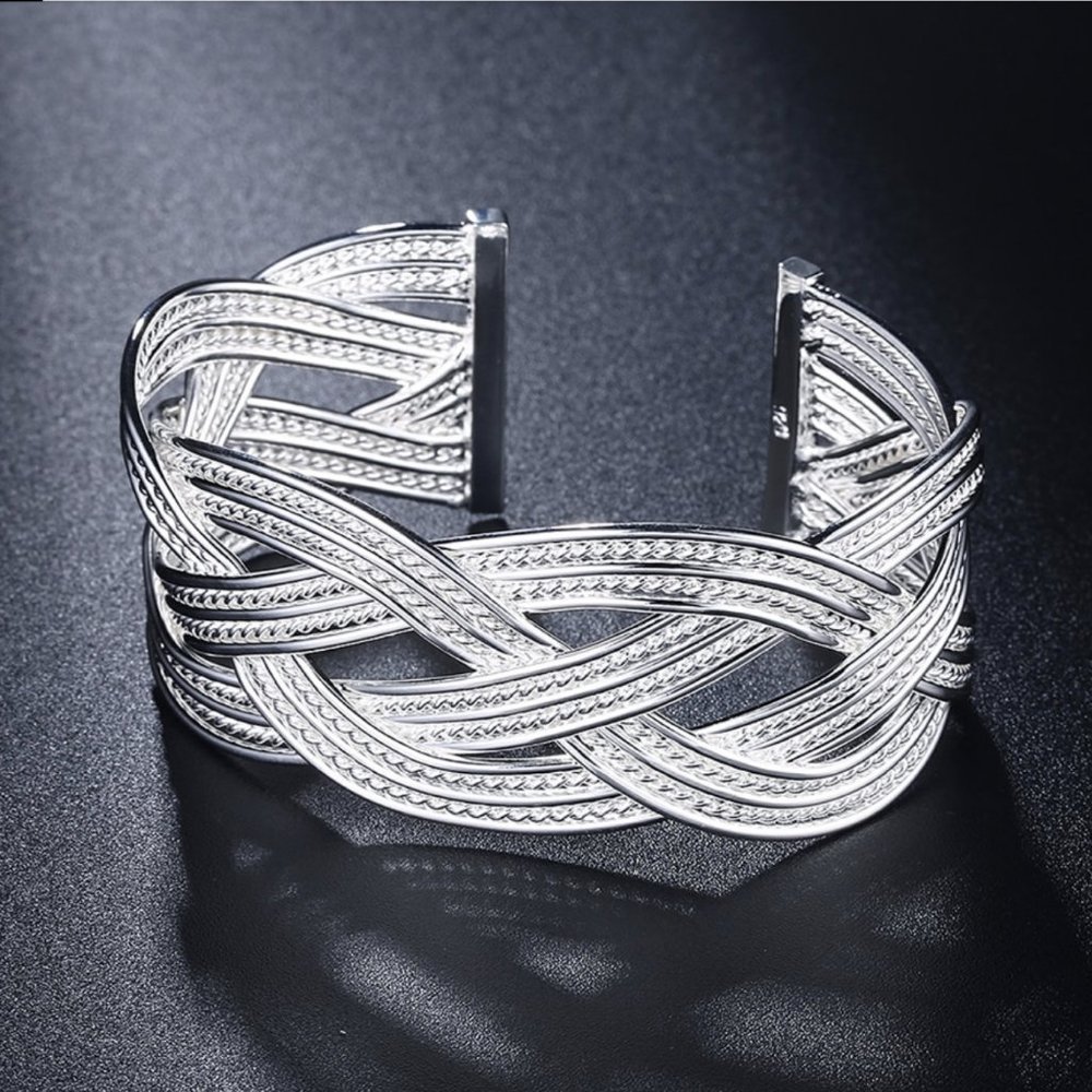 Silver Plated Braided Cuff Bracelet